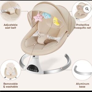 Beige Baby Rocker Seat with Canopy and Toy Bar. Harpa baby swing